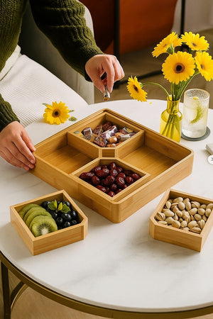 Square Bamboo Snack Serving Tray – Eco-Friendly Platter for Fruit, Cheese & Appetisers