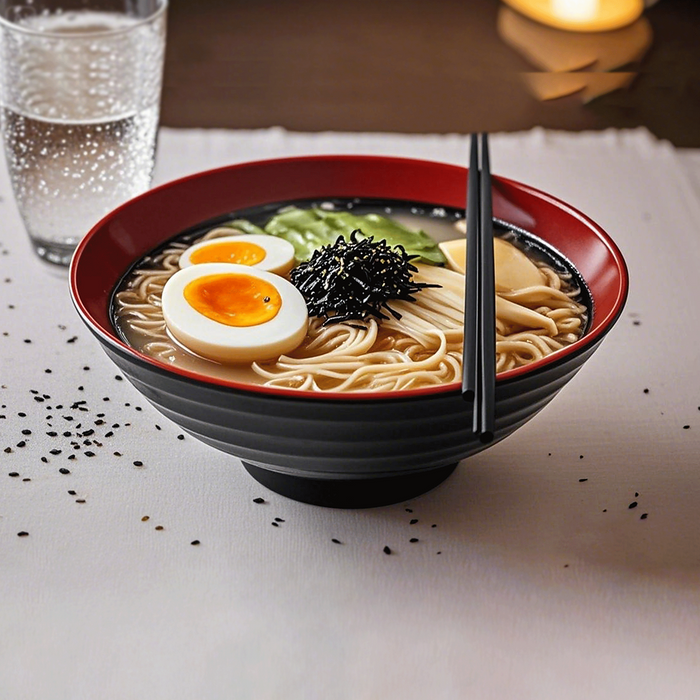 12 Piece Ramen Noodle Bowl with Spoon and Chopsticks Black Red