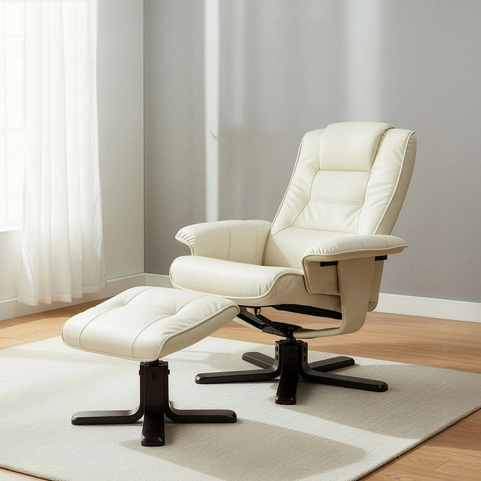 Massage Chair Recliner with Ottoman & Remote – Cream PU Leather Lounge for Home Relaxation