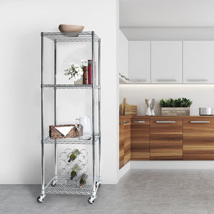 Modular Wire Storage Shelf 600 x 600 x 1800mm Steel Shelving - Carbon Chrome Plated with Wheels