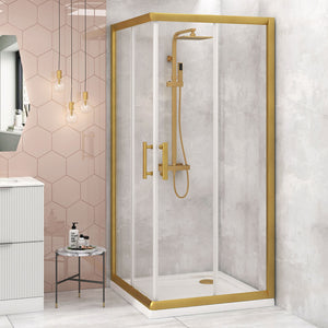 Adjustable 1100x1100mm Sliding Door Glass Shower Screen in Gold with Shower Handle Style 2 - Gold