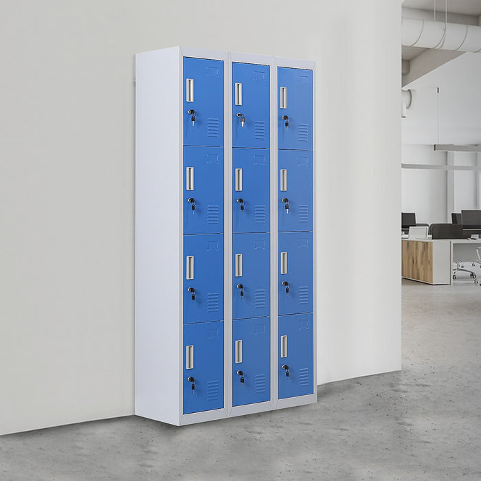 12 Door Locker for Office Gym School Home in Grey with Blue Door - Standard Lock with 2 Keys