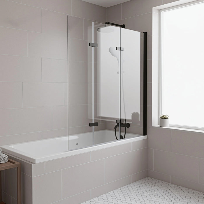 3 Fold 130 x 140cm Folding Bath Shower Screen Door Panel – Black Modern Bathroom Design