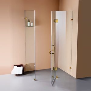 Frameless 10mm Glass Shower Screen 90 x 70cm GOLD Hinges/Brackets and ROUND Handle