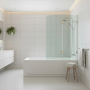 90cm Frameless Glass Bath Screen with Stainless Steel Brackets - Nickel