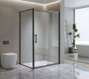 Adjustable 1300x1010mm Single Door Sliding Glass Shower Screen with Shower Handle Style 2 - Black