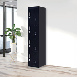 Black 4-Door Locker for Office Gym Shed School Home Storage - 3-Digit Combination Lock