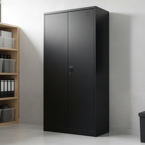 Double-Door Metal Cabinet with 4 Shelves – Office, Garage, or Home Storage in Black without Legs