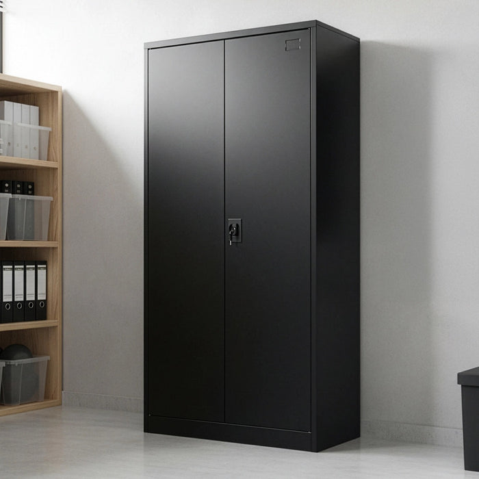 Double-Door Metal Cabinet with 4 Shelves – Office, Garage, or Home Storage in Black without Legs