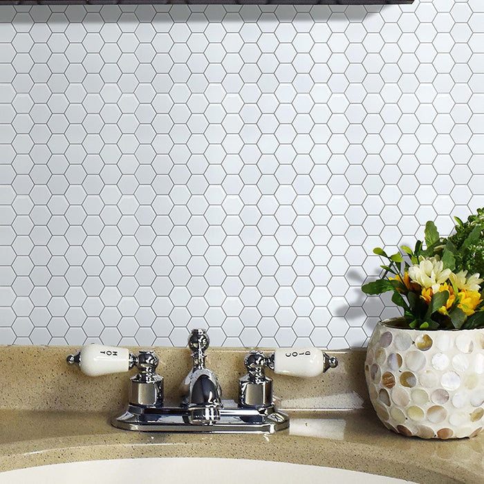 Tiles 3D Peel and Stick Wall Tile Hexagon White 10 Sheets