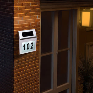 Solar Powered House Number LED Light Stainless Steel Address Signs Plaques