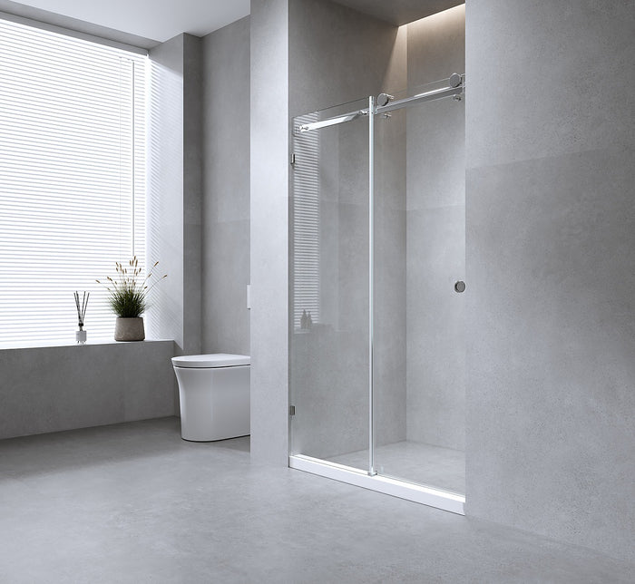 170cm Frameless Glass Sliding Shower Door with Black Rail and Hardware