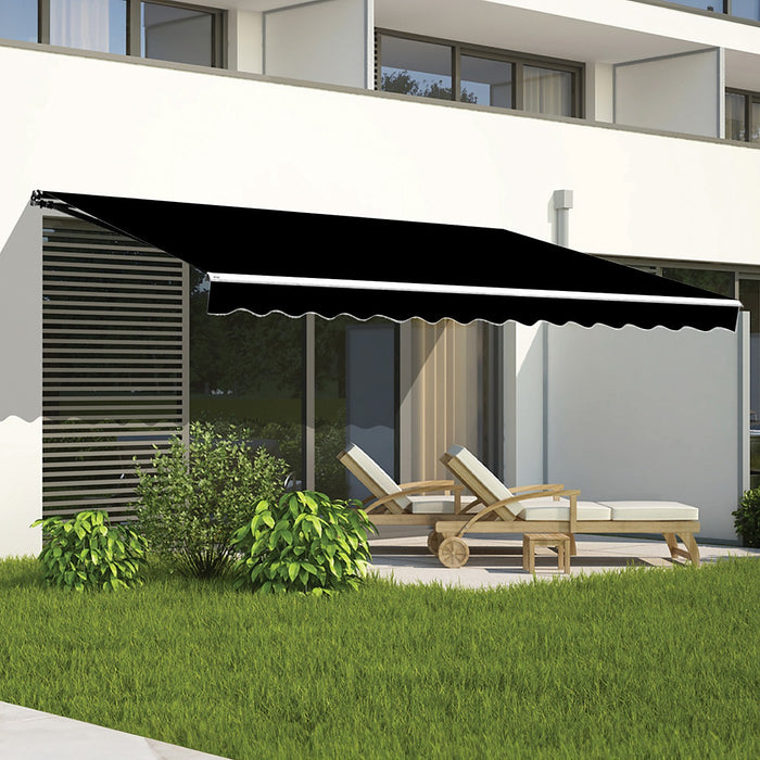 Outdoor Folding Arm Retractable Sunshade Awning in Black - 5x2.5m