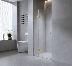 120cm Wall to Wall Frameless Shower Screen with Gunmetal Brackets and SS Hinges, Round Handle