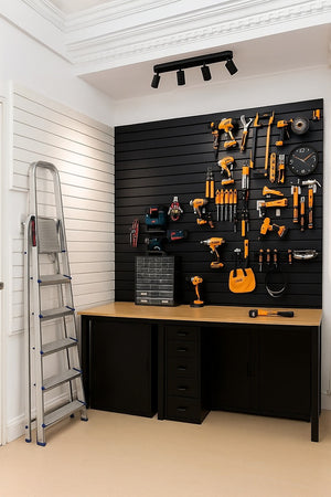 Slatwall Storage Pack for Retail Display Garage Storage - Black PVC Panels