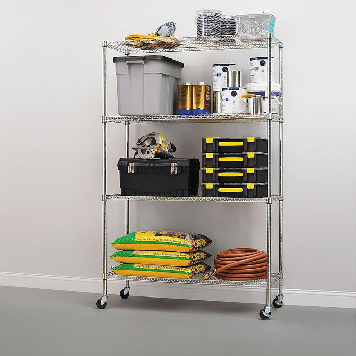 Modular Wire Storage Shelf 900 x 350 x 1800mm Steel Shelving - Carbon Chrome Plated with Wheels