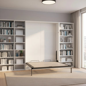 Double Wall Bed in White Gloss – Space Saving Murphy Bed Kit with Black Door Handle