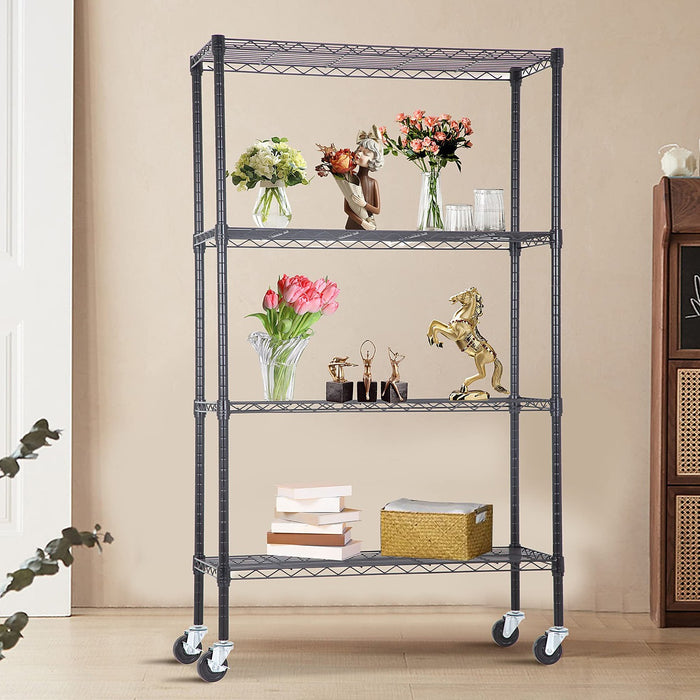 Modular Wire Storage Shelf 1200 x 450 x 1800mm Steel Shelving - Baking Black Technology with Wheels