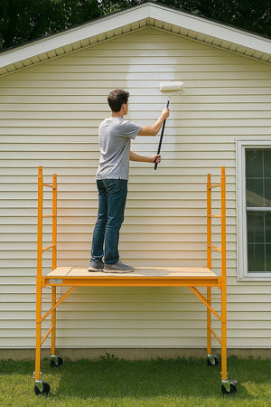 Mobile Scaffold Ladder - Yellow, Wheeled, 450kg Capacity