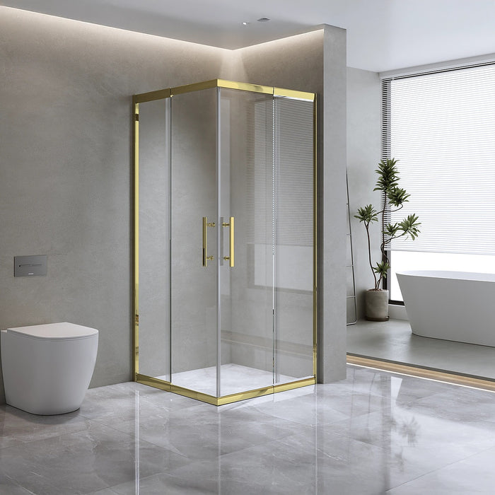 Adjustable 1200x1200mm Sliding Door Glass Shower Screen in Gold with Shower Handle Style 2 - Gold