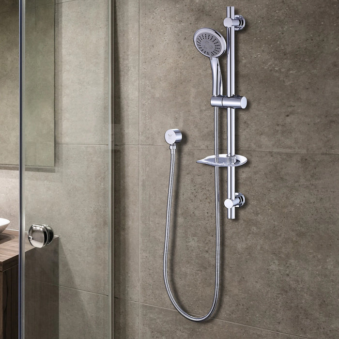 Chrome Hand Held Shower Rail Set with Soap Dish – Modern Bathroom Fixture
