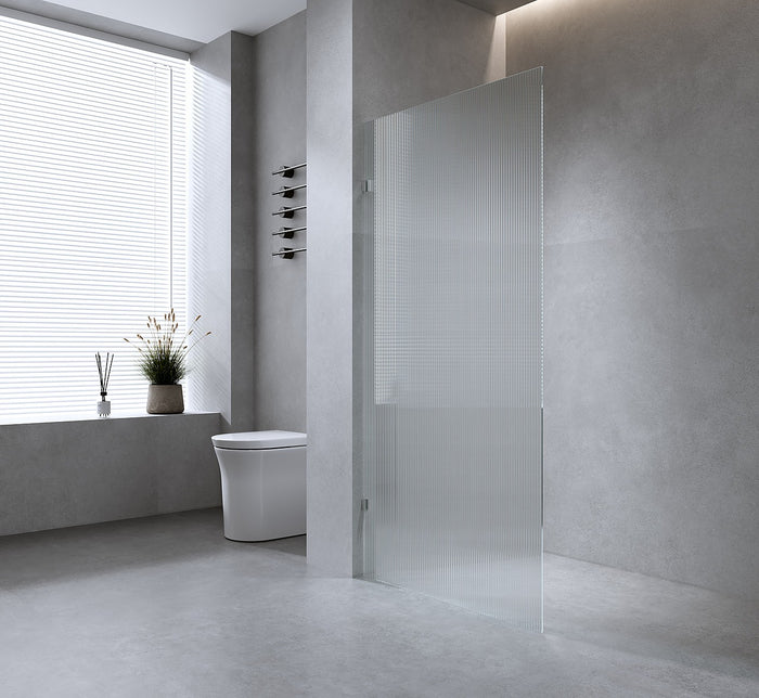 70cm Reeded Glass Shower Screen with White Wall F-Brackets