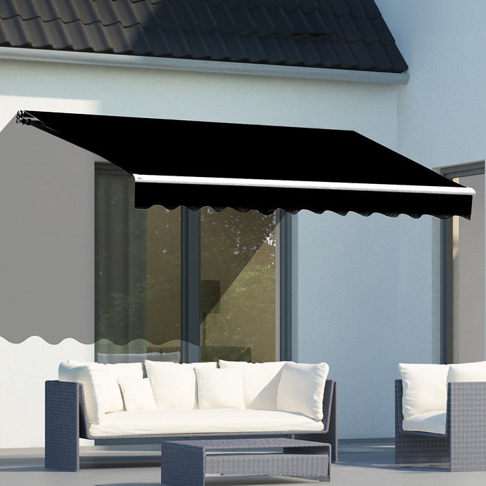Motorised Outdoor Folding Arm Retractable Sunshade Awning in Black - 4.0 x 3.0m