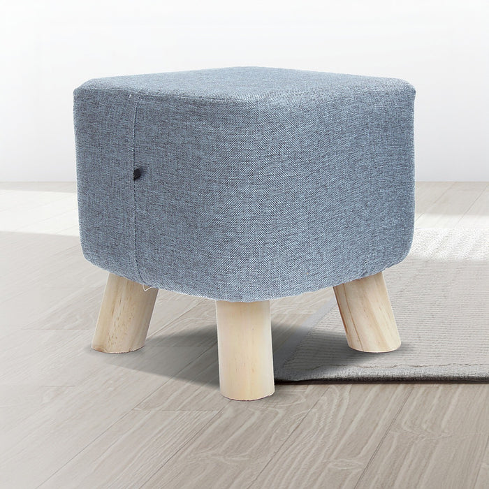 Grey Fabric Ottoman Foot Stool Rest Pouffe Wood Padded Seat  Squircle