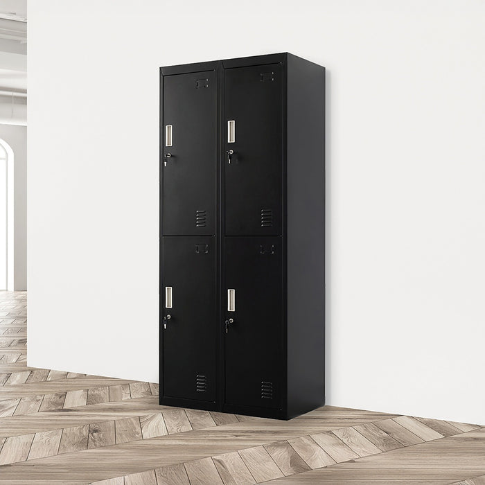Black Four-Door Office Gym Shed Storage Locker- Standard Lock with 2 Keys
