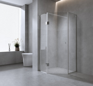 90cm Frameless Diamond Shower Screen with Channels and SS Hinges - Chrome