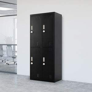Black Four-Door Office Gym Shed Storage Locker- 4-Digit Combination Lock