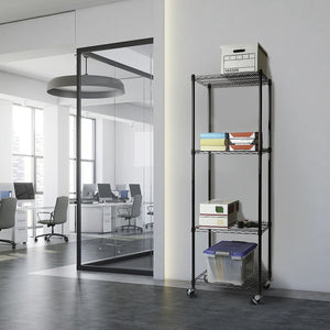 Modular Wire Storage Shelf 450 x 450 x 1800mm Steel Shelving - Baking Black Technology with Wheels