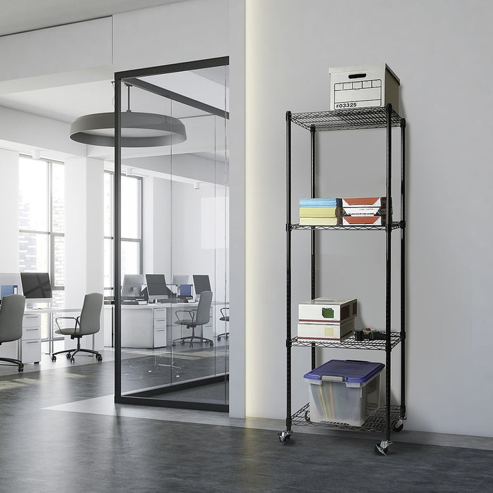 Modular Wire Storage Shelf 450 x 450 x 1800mm Steel Shelving - Baking Black Technology with Wheels