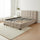 Queen Deluxe Beige Linen Fabric Upholstered Bed Frame with Headboard & Slats