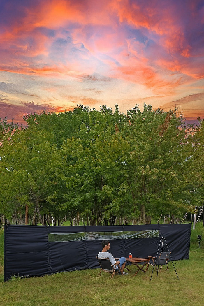 Camping Windbreak with Clear Windows & Bag – 725x140cm Black