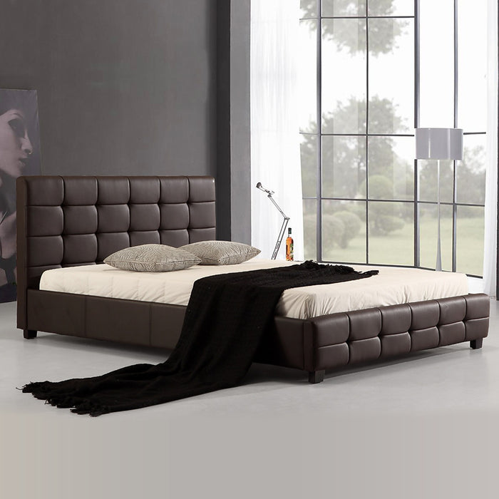 Queen Brown PU Leather Deluxe Bed Frame
