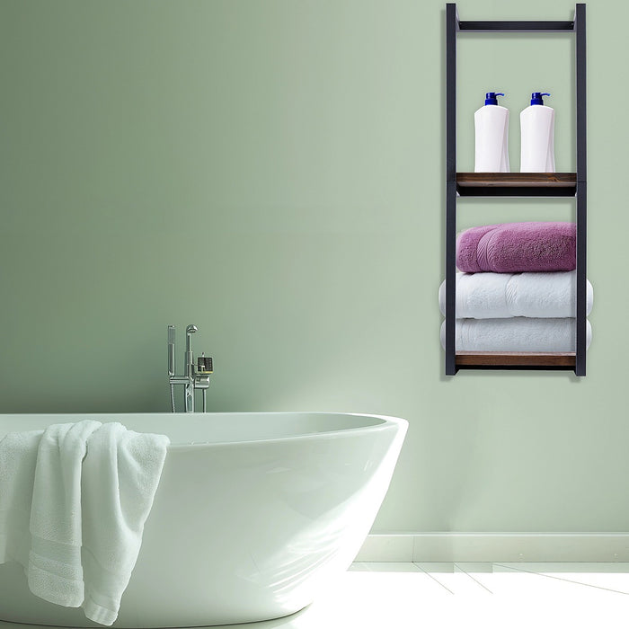 Stylish Bathroom Towel Storage Rack with Wooden Shelves