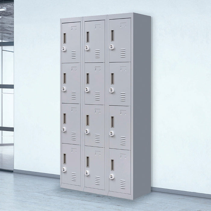 12 Door Locker for Office Gym School Home in Grey - 3-Digit Combination Lock