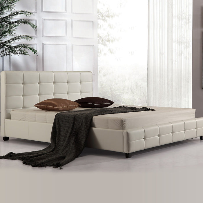 King White PU Leather Deluxe Bed Frame
