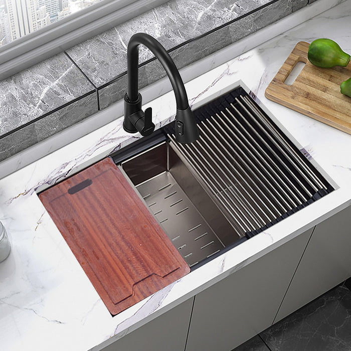 32" Workstation Kitchen Single Bowl Sink in Nano Stainless Steel