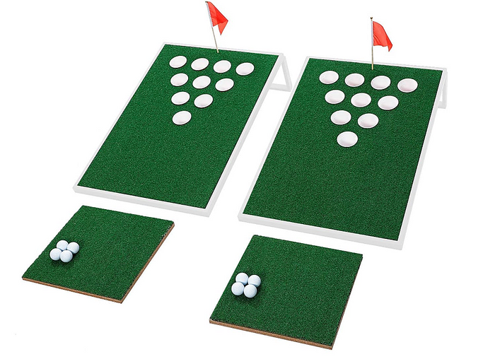 Golf Cornhole Game With Chipping Mats, Golf Balls, Putters