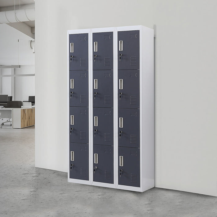 12 Door Locker for Office Gym School Home in Grey with Charcoal Door - Standard Lock with 2 Keys