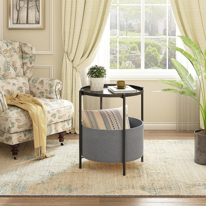 Round Side Table Bedside Storage Basket