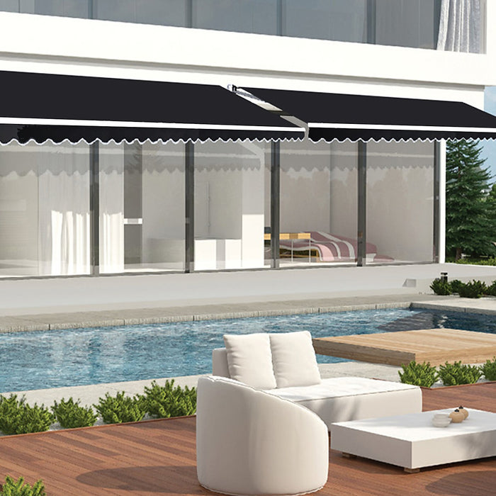 Motorised Outdoor Retractable Awning Sunshade in Black - 3x2.5m