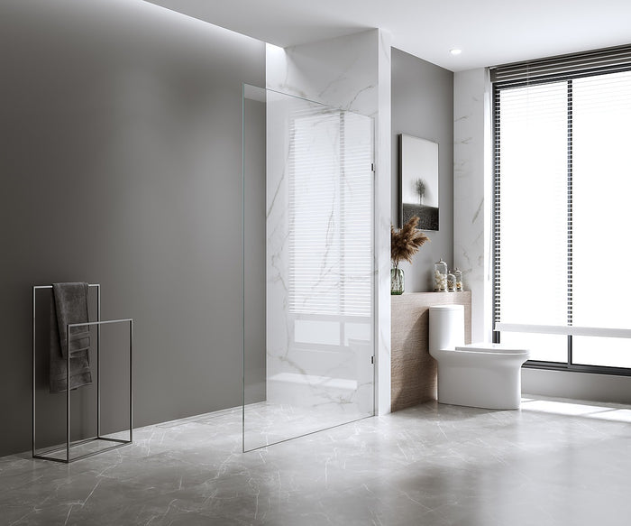 70x210cm Single Shower Glass Screen with White Wall U-Brackets