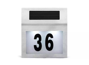 Solar Powered House Number LED Light Stainless Steel Address Signs Plaques