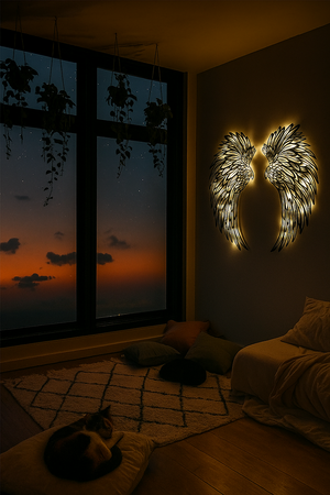 Angel Wings Wall Art – LED Fairy Lighted Wrought Iron Decor (60cm Pair)