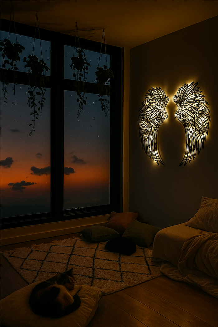 Angel Wings Wall Art – LED Fairy Lighted Wrought Iron Decor (60cm Pair)