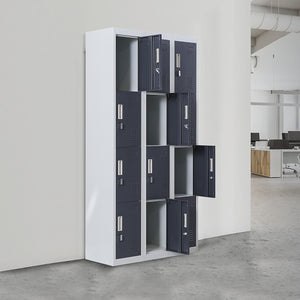 Grey with Charcoal Door 12-Door Locker for Office Gym Shed School Home Storage - Padlock-operated