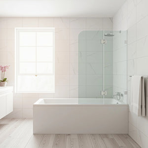 100cm Frameless Glass Bath Screen with Brass Brackets - White